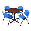Regency Cain 36 Square Breakroom Table- Cherry & 4 M Stack Chairs- Blue