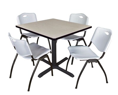 Regency Cain 36 Square Breakroom Table- Maple & 4 M Stack Chairs- Grey