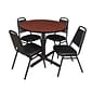 Regency Cain 36" Round Breakroom Table- Cherry & 4 Restaurant Stack Chairs- Black