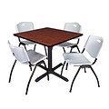 Regency Cain 42 Square Breakroom Table- Cherry & 4 M Stack Chairs- Grey