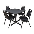 Regency Cain 42 Square Breakroom Table- Grey & 4 Restaurant Stack Chairs- Black