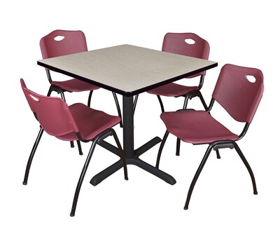 Regency Cain 42 Square Breakroom Table- Maple & 4 M Stack Chairs- Burgundy