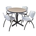 Regency Cain 42 Round Breakroom Table- Beige & 4 M Stack Chairs- Grey