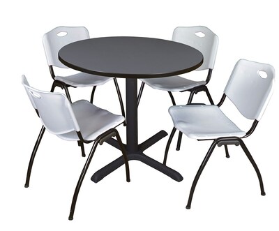 Regency Cain 42 Round Breakroom Table- Grey & 4 M Stack Chairs- Grey