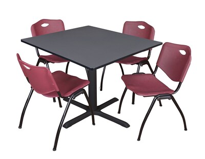 Regency Cain 48 Square Breakroom Table- Grey & 4 M Stack Chairs- Burgundy