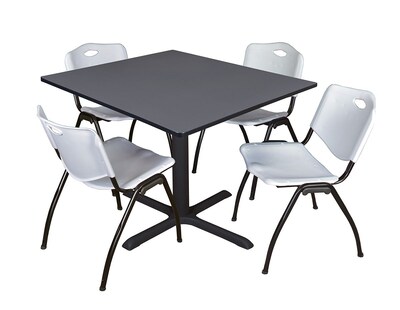 Regency Cain 48 Square Breakroom Table- Grey & 4 M Stack Chairs- Grey