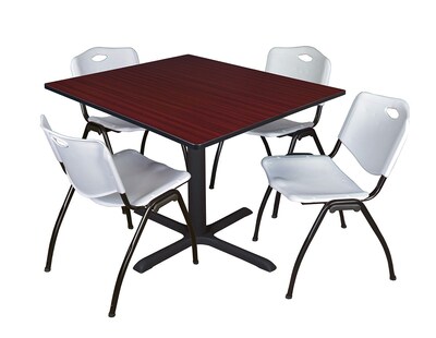 Regency Cain 48 Square Breakroom Table- Mahogany & 4 M Stack Chairs- Grey