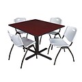Regency Cain 48 Square Breakroom Table- Mahogany & 4 M Stack Chairs- Grey