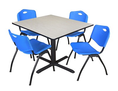Regency Cain 48 Square Breakroom Table- Maple & 4 M Stack Chairs- Blue