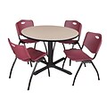 Regency Cain 48 Round Breakroom Table- Beige & 4 M Stack Chairs- Burgundy