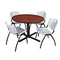 Regency Cain 48 Round Breakroom Table- Cherry & 4 M Stack Chairs- Grey