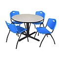 Regency Cain 48 Round Breakroom Table- Maple & 4 M Stack Chairs- Blue
