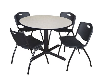 Regency Cain 48 Round Breakroom Table- Maple & 4 M Stack Chairs- Black