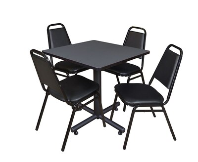 Regency Kobe 30 Square Breakroom Table- Grey & 4 Restaurant Stack Chairs- Black