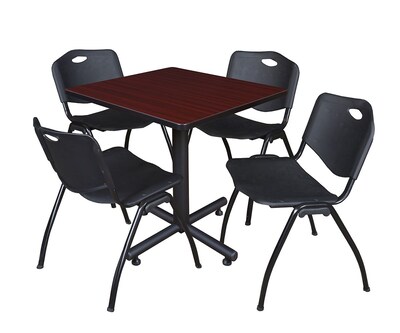 Regency Kobe 30 Square Breakroom Table- Mahogany & 4 M Stack Chairs- Black