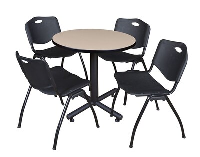 Regency Kobe 30 Round Breakroom Table- Beige & 4 M Stack Chairs- Black