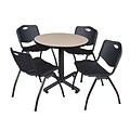 Regency Kobe 30 Round Breakroom Table- Beige & 4 M Stack Chairs- Black