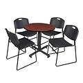 Regency Kobe 30 Round Breakroom Table- Cherry & 4 Zeng Stack Chairs- Black