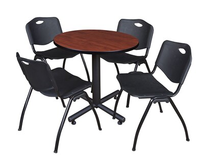 Regency Kobe 30 Round Breakroom Table- Cherry & 4 M Stack Chairs- Black