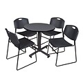 Regency Kobe 30 Round Breakroom Table- Grey & 4 Zeng Stack Chairs- Black