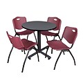 Regency Kobe 30 Round Breakroom Table- Grey & 4 M Stack Chairs- Burgundy