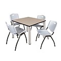 Regency Kee 42 Square Breakroom Table- Beige/ Chrome & 4 M Stack Chairs- Grey