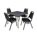 Regency Kee 42 Square Breakroom Table- Grey/ Chrome & 4 Restaurant Stack Chairs- Black