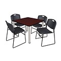 Regency Kee 42 Square Breakroom Table- Mahogany/ Chrome & 4 Zeng Stack Chairs- Black