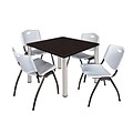 Regency Kee 42 Square Breakroom Table- Mocha Walnut/ Chrome & 4 M Stack Chairs- Grey