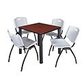 Regency Kee 30 Square Breakroom Table- Cherry/ Black & 4 M Stack Chairs- Grey