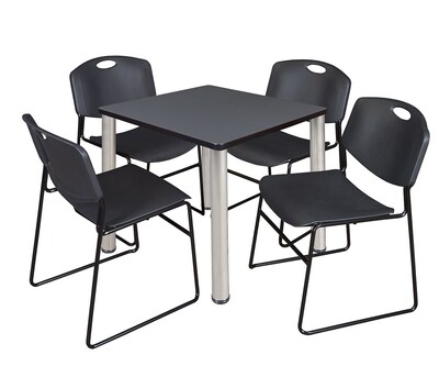 Regency Kee 30 Square Breakroom Table- Grey/ Chrome & 4 Zeng Stack Chairs- Black