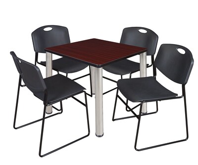Regency Kee 30 Square Breakroom Table- Mahogany/ Chrome & 4 Zeng Stack Chairs- Black
