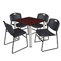 Regency Kee 30 Square Breakroom Table- Mahogany/ Chrome & 4 Zeng Stack Chairs- Black