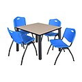 Regency Kee 36 Square Breakroom Table- Beige/ Black & 4 M Stack Chairs- Blue