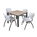 Regency Kee 36 Square Breakroom Table- Beige/ Black & 4 M Stack Chairs- Grey