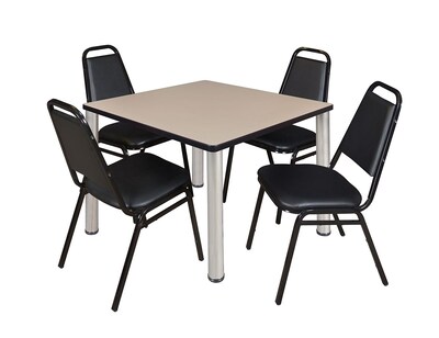 Regency Kee 36 Square Breakroom Table- Beige/ Chrome & 4 Restaurant Stack Chairs- Black