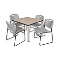 Regency Kee 36 Square Breakroom Table- Beige/ Chrome & 4 Zeng Stack Chairs- Grey