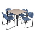 Regency Kee 48 Square Breakroom Table- Beige/ Black & 4 Zeng Stack Chairs- Blue