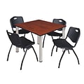 Regency Kee 48 Square Breakroom Table- Cherry/ Chrome & 4 M Stack Chairs- Black