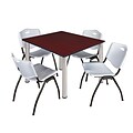 Regency Kee 48 Square Breakroom Table- Mahogany/ Chrome & 4 M Stack Chairs- Grey