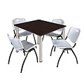 Regency Kee 48 Square Breakroom Table- Mocha Walnut/ Chrome & 4 M Stack Chairs- Grey