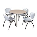 Regency Kee 48 Round Breakroom Table- Beige/ Chrome & 4 M Stack Chairs- Grey