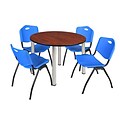 Regency Kee 48 Round Breakroom Table- Cherry/ Chrome & 4 M Stack Chairs- Blue