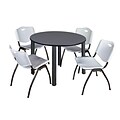 Regency Kee 48 Round Breakroom Table- Grey/ Black & 4 M Stack Chairs- Grey
