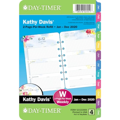 2020 Day-Timer® Kathy Davis® 5 1/2 x 8 1/2 2 Page Per Week Refill, Loose-leaf,12 Months, January Start, Desk Size (52122-2001)
