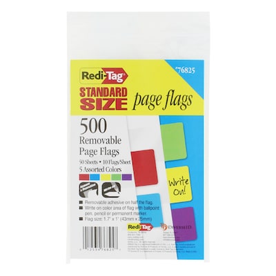 Redi-Tag Page Markers, Assorted Colors, 1" Wide, 500/Pack (76825)