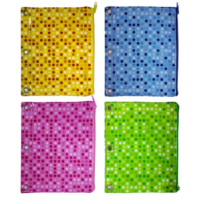 Polka Dots Binder Pencil Pouch, 4 Assorted Colors 9.5 x 7.5, 12pc Value Pack