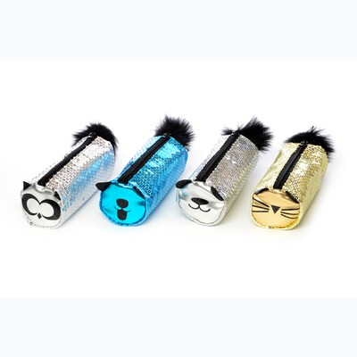 Metallic Sequin Pet Pencil Pouch, 4 Assorted Colors/Animals, 8 x 3 8pc Value Pack