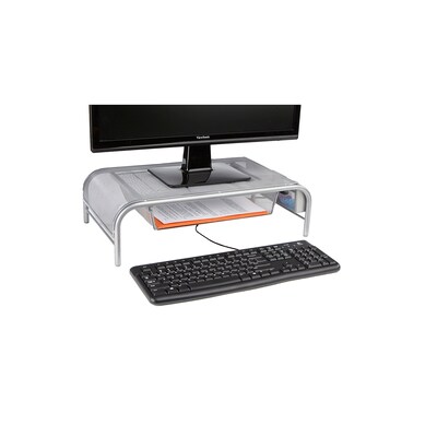 Mind Reader Network Collection Metal Mesh Monitor Stand with Drawer, Up to 24" Monitor, Silver, 2/Pack (2MESHMON-SIL)