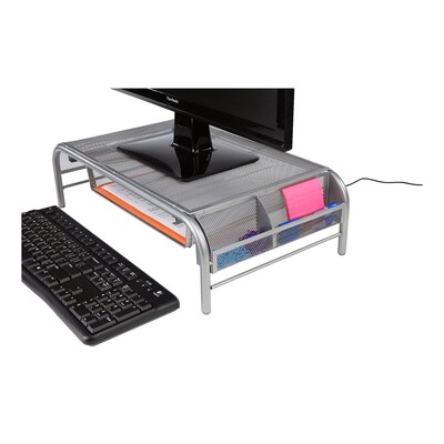Mind Reader Network Collection Metal Mesh Monitor Stand with Drawer, Up to 24" Monitor, Silver, 2/Pack (2MESHMON-SIL)